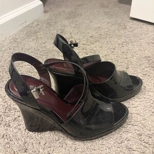 Zara Black Patent Wedge Sandals